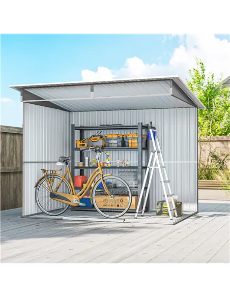Outsunny Garden Metal Storage Shed House Hut Gardening Tool Storage w/ Tilted Roof and Ventilation 8.5 x 6ft, Grey