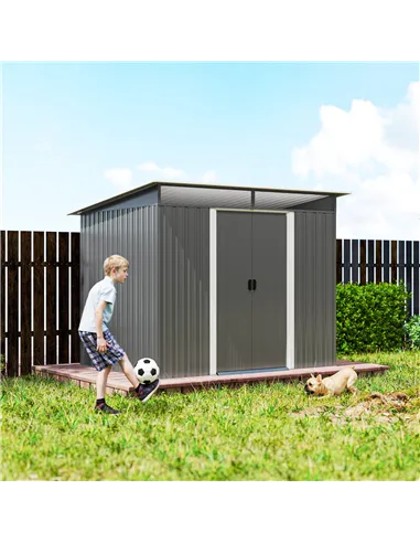 Outsunny Garden Metal Storage Shed House Hut Gardening Tool Storage w/ Tilted Roof and Ventilation 8.5 x 6ft, Grey