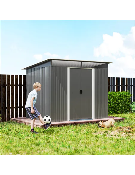 Outsunny Garden Metal Storage Shed House Hut Gardening Tool Storage w/ Tilted Roof and Ventilation 8.5 x 6ft, Grey