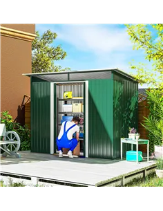 Outsunny 8.5 x 4ft Metal Shed with Lightsky Panels, Garden Storage Tool House with Double Doors for Garden, Patio and Lawn, Gree 2