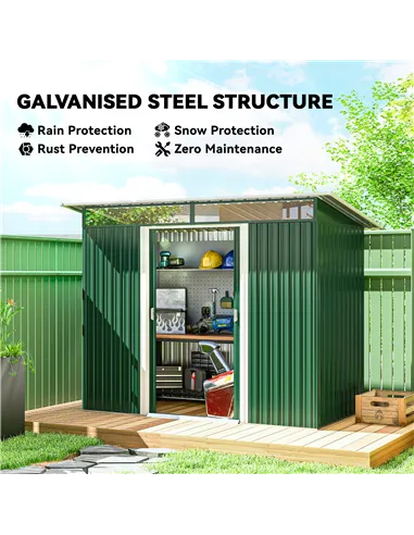 Outsunny 8.5 x 4ft Metal Shed with Lightsky Panels, Garden Storage Tool House with Double Doors for Garden, Patio and Lawn, Gree