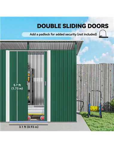 Outsunny 8.5 x 4ft Metal Shed with Lightsky Panels, Garden Storage Tool House with Double Doors for Garden, Patio and Lawn, Gree
