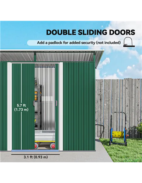 Outsunny 8.5 x 4ft Metal Shed with Lightsky Panels, Garden Storage Tool House with Double Doors for Garden, Patio and Lawn, Gree