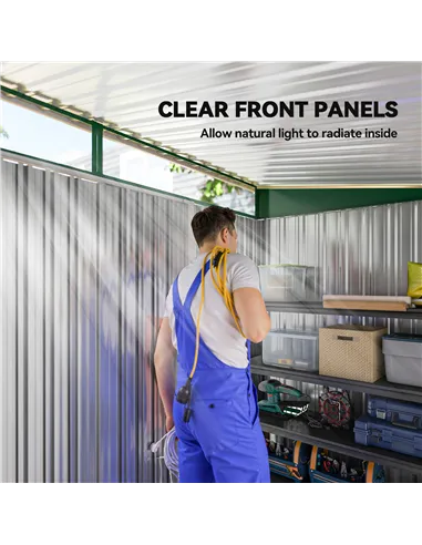 Outsunny 8.5 x 4ft Metal Shed with Lightsky Panels, Garden Storage Tool House with Double Doors for Garden, Patio and Lawn, Gree