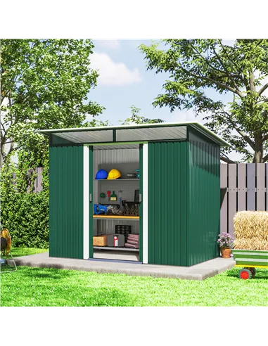 Outsunny 8.5 x 4ft Metal Shed with Lightsky Panels, Garden Storage Tool House with Double Doors for Garden, Patio and Lawn, Gree
