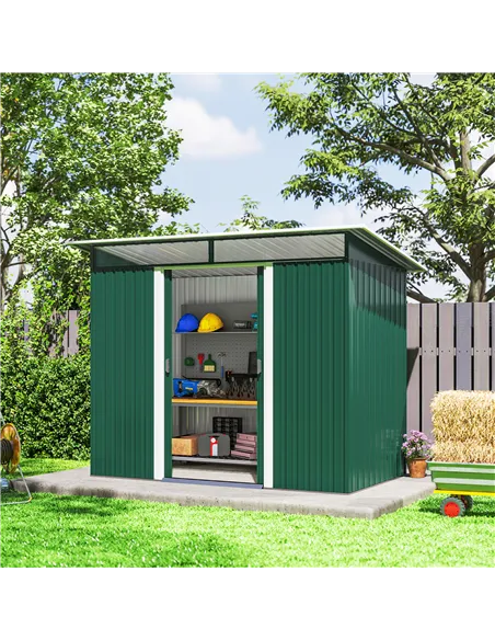 Outsunny 8.5 x 4ft Metal Shed with Lightsky Panels, Garden Storage Tool House with Double Doors for Garden, Patio and Lawn, Gree
