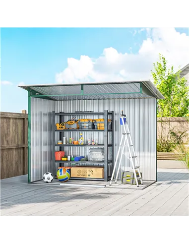 Outsunny 8.5 x 4ft Metal Shed with Lightsky Panels, Garden Storage Tool House with Double Doors for Garden, Patio and Lawn, Gree