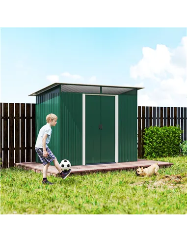 Outsunny 8.5 x 4ft Metal Shed with Lightsky Panels, Garden Storage Tool House with Double Doors for Garden, Patio and Lawn, Gree