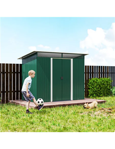 Outsunny 8.5 x 4ft Metal Shed with Lightsky Panels, Garden Storage Tool House with Double Doors for Garden, Patio and Lawn, Gree