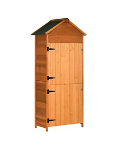 Outsunny Wooden Outdoor Storage Shed, Compact Utility Outdoor Tool Shed with Lockable Double Doors and Shelves, Orange