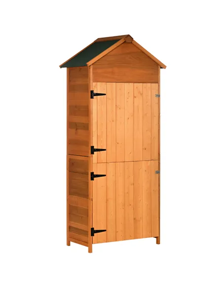 Outsunny Wooden Outdoor Storage Shed, Compact Utility Outdoor Tool Shed with Lockable Double Doors and Shelves, Orange