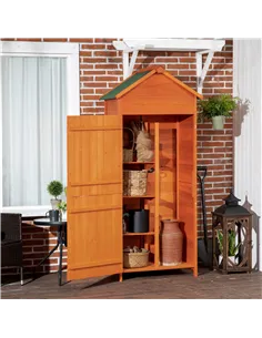 Outsunny Wooden Outdoor Storage Shed, Compact Utility Outdoor Tool Shed with Lockable Double Doors and Shelves, Orange 2