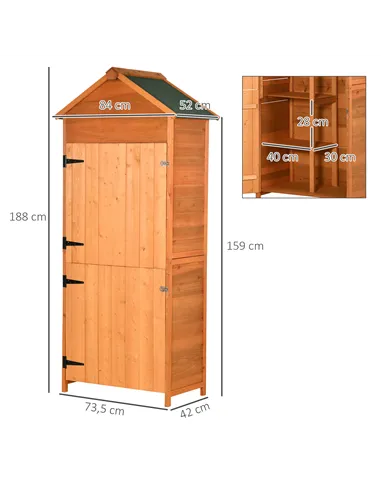 Outsunny Wooden Outdoor Storage Shed, Compact Utility Outdoor Tool Shed with Lockable Double Doors and Shelves, Orange