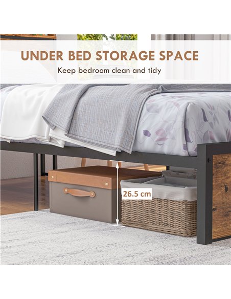 HOMCOM Industrial Single Bed Frame, 3.1FT Steel Bed Base with Storage Headboard, Footboard, Slatted Support and Under Bed Storag