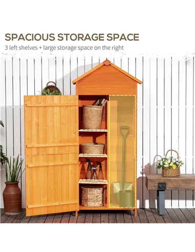 Outsunny Wooden Outdoor Storage Shed, Compact Utility Outdoor Tool Shed with Lockable Double Doors and Shelves, Orange