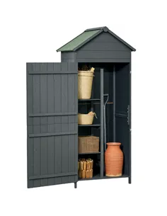 Outsunny Garden Shed 4-Tier Wooden Garden Outdoor Shed 3 Shelves Utility Gardener Cabinet Lockable 2 Doors - Grey