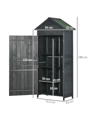 Outsunny Garden Shed 4-Tier Wooden Garden Outdoor Shed 3 Shelves Utility Gardener Cabinet Lockable 2 Doors - Grey