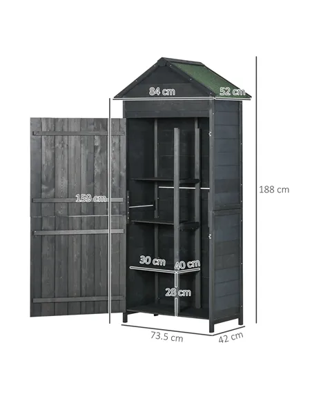 Outsunny Garden Shed 4-Tier Wooden Garden Outdoor Shed 3 Shelves Utility Gardener Cabinet Lockable 2 Doors - Grey