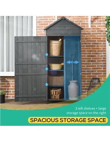 Outsunny Garden Shed 4-Tier Wooden Garden Outdoor Shed 3 Shelves Utility Gardener Cabinet Lockable 2 Doors - Grey