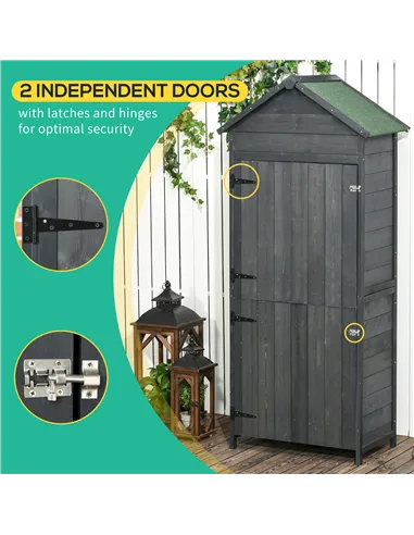 Outsunny Garden Shed 4-Tier Wooden Garden Outdoor Shed 3 Shelves Utility Gardener Cabinet Lockable 2 Doors - Grey