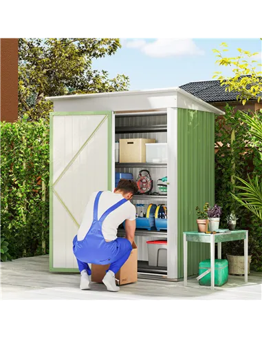 Outsunny Metal Garden Shed, Outdoor Lean-to Shed for Tool Motor Bike, with Adjustable Shelf, Lock, Gloves, 5'x3'x6', Green