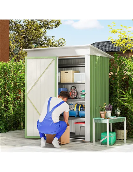 Outsunny Metal Garden Shed, Outdoor Lean-to Shed for Tool Motor Bike, with Adjustable Shelf, Lock, Gloves, 5'x3'x6', Green