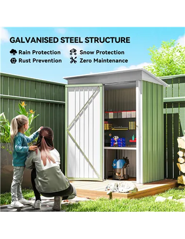 Outsunny Metal Garden Shed, Outdoor Lean-to Shed for Tool Motor Bike, with Adjustable Shelf, Lock, Gloves, 5'x3'x6', Green