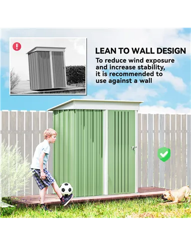 Outsunny Metal Garden Shed, Outdoor Lean-to Shed for Tool Motor Bike, with Adjustable Shelf, Lock, Gloves, 5'x3'x6', Green
