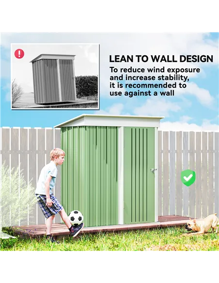 Outsunny Metal Garden Shed, Outdoor Lean-to Shed for Tool Motor Bike, with Adjustable Shelf, Lock, Gloves, 5'x3'x6', Green