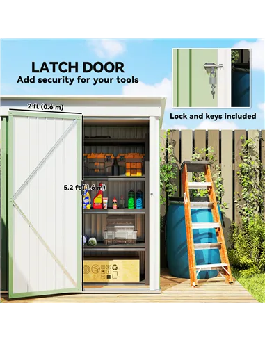 Outsunny Metal Garden Shed, Outdoor Lean-to Shed for Tool Motor Bike, with Adjustable Shelf, Lock, Gloves, 5'x3'x6', Green