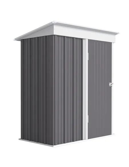 Outsunny Metal Garden Shed, Outdoor Lean-to Shed for Tool Motor Bike, with Adjustable Shelf, Lock, Gloves, 5'x3'x6', Grey