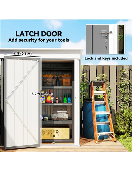 Outsunny Metal Garden Shed, Outdoor Lean-to Shed for Tool Motor Bike, with Adjustable Shelf, Lock, Gloves, 5'x3'x6', Grey