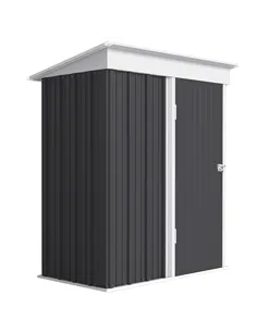 Outsunny Metal Garden Shed, Outdoor Lean-to Shed for Tool Motor Bike, with Adjustable Shelf, Lock, Gloves, 5'x3'x6',  Dark Grey