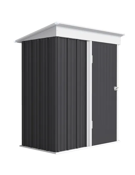 Outsunny Metal Garden Shed, Outdoor Lean-to Shed for Tool Motor Bike, with Adjustable Shelf, Lock, Gloves, 5'x3'x6',  Dark Grey
