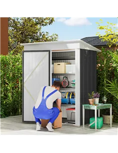 Outsunny Metal Garden Shed, Outdoor Lean-to Shed for Tool Motor Bike, with Adjustable Shelf, Lock, Gloves, 5'x3'x6',  Dark Grey 2