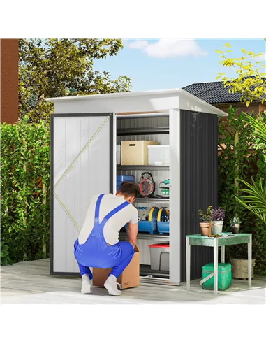 Outsunny Metal Garden Shed, Outdoor Lean-to Shed for Tool Motor Bike, with Adjustable Shelf, Lock, Gloves, 5'x3'x6',  Dark Grey