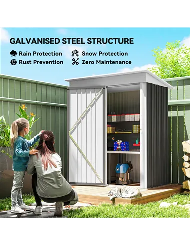 Outsunny Metal Garden Shed, Outdoor Lean-to Shed for Tool Motor Bike, with Adjustable Shelf, Lock, Gloves, 5'x3'x6',  Dark Grey