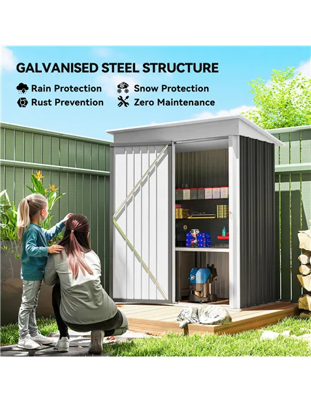 Outsunny Metal Garden Shed, Outdoor Lean-to Shed for Tool Motor Bike, with Adjustable Shelf, Lock, Gloves, 5'x3'x6',  Dark Grey