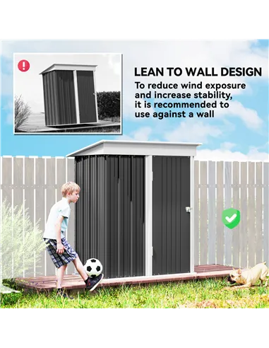 Outsunny Metal Garden Shed, Outdoor Lean-to Shed for Tool Motor Bike, with Adjustable Shelf, Lock, Gloves, 5'x3'x6',  Dark Grey