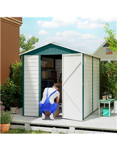 Outsunny 9x 6FT Metal Outdoor Garden Shed, Galvanised Tool Storage Shed w/ Sloped Roof, Lockable Door for Patio Lawn, Green 2