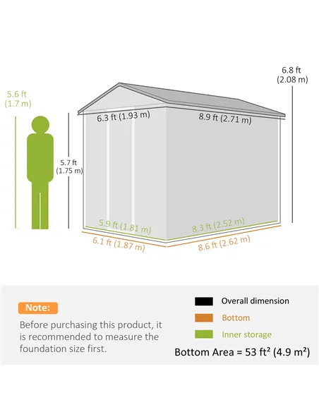 Outsunny 9x 6FT Metal Outdoor Garden Shed, Galvanised Tool Storage Shed w/ Sloped Roof, Lockable Door for Patio Lawn, Green