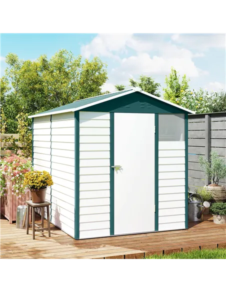 Outsunny 9x 6FT Metal Outdoor Garden Shed, Galvanised Tool Storage Shed w/ Sloped Roof, Lockable Door for Patio Lawn, Green