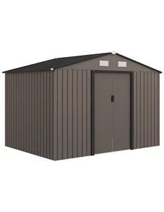 Outsunny 9 x 6ft Metal Garden Shed, Outdoor Storage Tool House with Ventilation Slots, Foundation Kit and Lockable Double Doors,