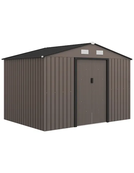 Outsunny 9 x 6ft Metal Garden Shed, Outdoor Storage Tool House with Ventilation Slots, Foundation Kit and Lockable Double Doors,