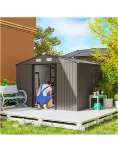 Outsunny 9 x 6ft Metal Garden Shed, Outdoor Storage Tool House with Ventilation Slots, Foundation Kit and Lockable Double Doors, 2