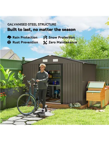Outsunny 9 x 6ft Metal Garden Shed, Outdoor Storage Tool House with Ventilation Slots, Foundation Kit and Lockable Double Doors,