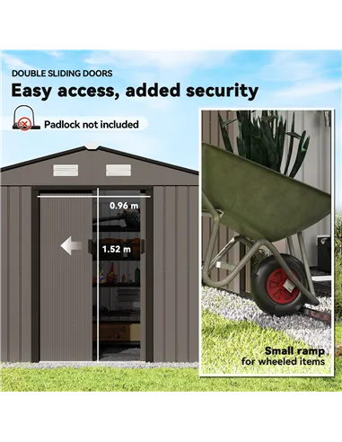 Outsunny 9 x 6ft Metal Garden Shed, Outdoor Storage Tool House with Ventilation Slots, Foundation Kit and Lockable Double Doors,