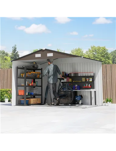 Outsunny 9 x 6ft Metal Garden Shed, Outdoor Storage Tool House with Ventilation Slots, Foundation Kit and Lockable Double Doors,