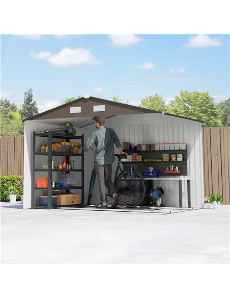 Outsunny 9 x 6ft Metal Garden Shed, Outdoor Storage Tool House with Ventilation Slots, Foundation Kit and Lockable Double Doors,