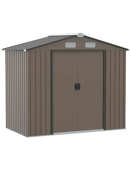 Outsunny 7 x 4ft Metal Garden Shed, Outdoor Storage Tool House with Ventilation Slots, Foundation Kit and Lockable Double Doors,